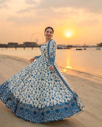 FAIZA SAQLAIN-FROCK 3PC LAWN EMBROIDERED SHIRT WITH NET EMBROIDERED DUPATTA AND TROUSER-4847