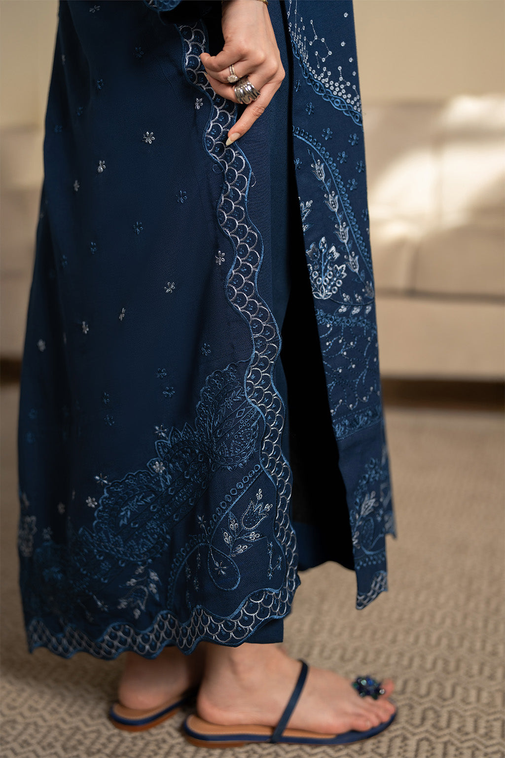 SAPPHIRE-3PC DHANAK EMBROIDERED SHIRT WITH DHANAK EMBROIDERED SHAWL AND TROUSER-BIC-4392