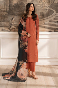 IZNIK-3PC DHANAK CHIKAN EMBROIDERED SHIRT WITH COURTRAI PRINTED SHAWL AND TROUSER BIC-4188
