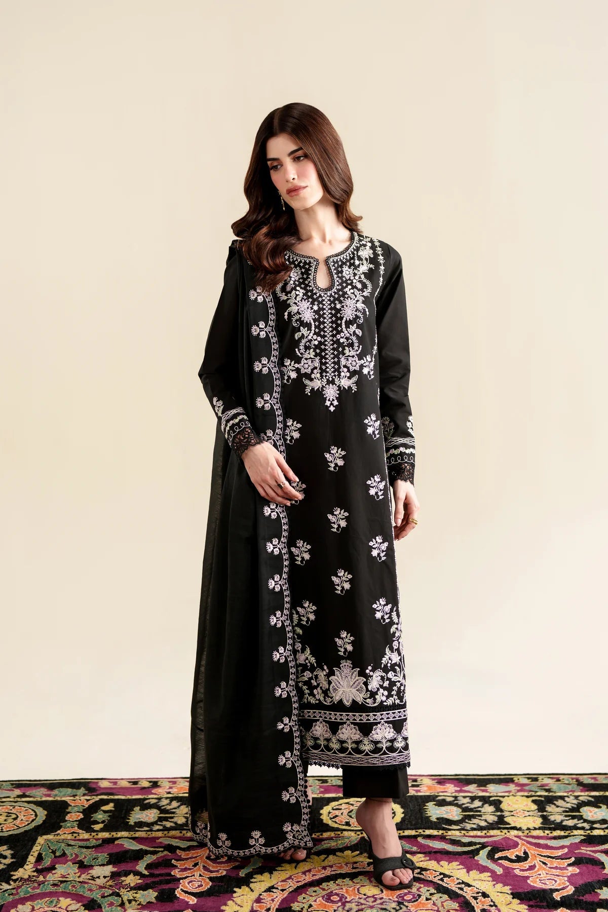 ZAIB-3PC LAWN EMBROIDERED SHIRT WITH KHADDI NET EMB DUPATTA AND TROUSER-BIC-4923