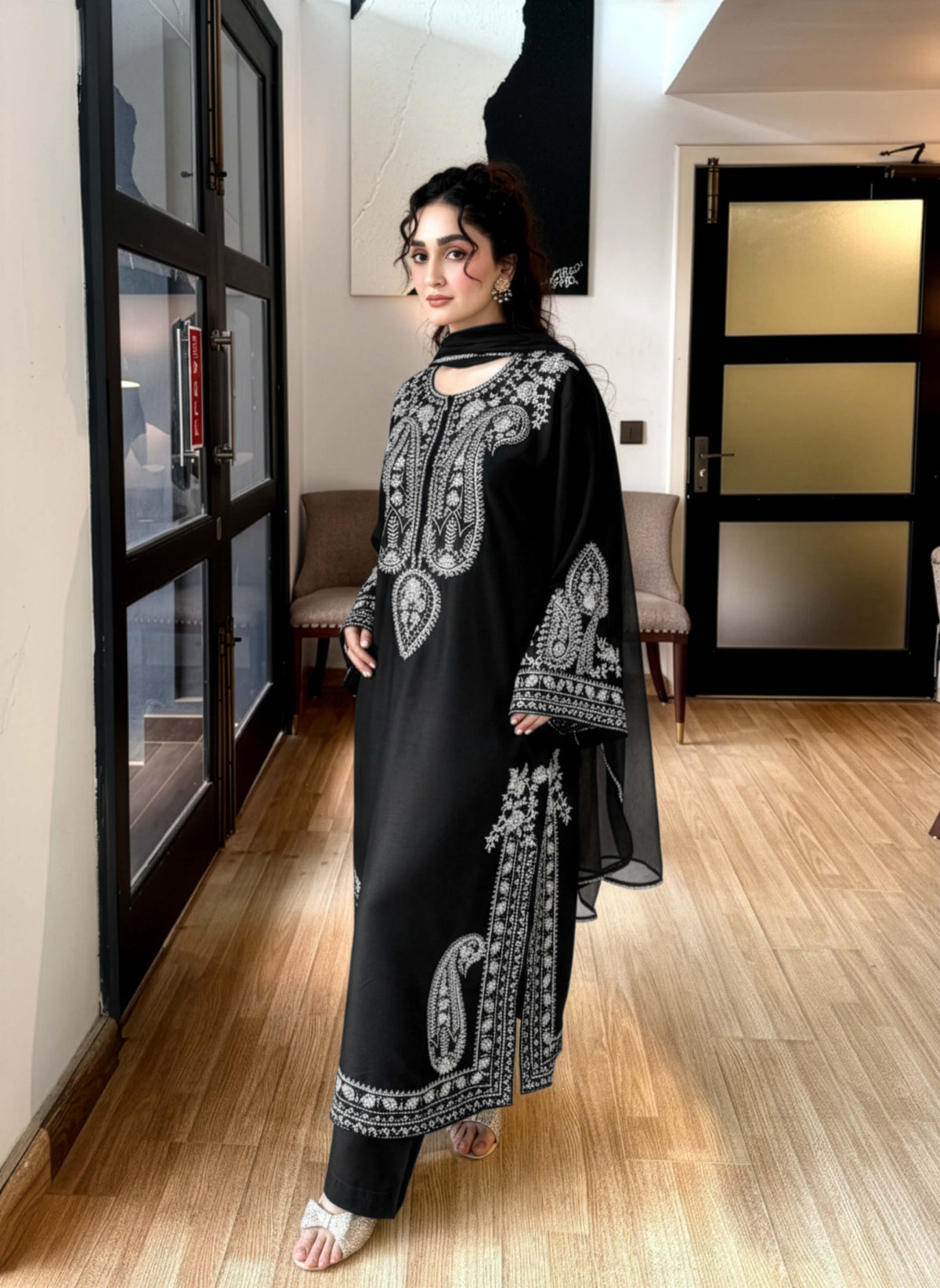 MIRANA-3PIECE LAWN EMBROIDERED SHIRT WITH BAMBER CHIFFON  DUPATTA AND EMB TROUSER-BIC-4853