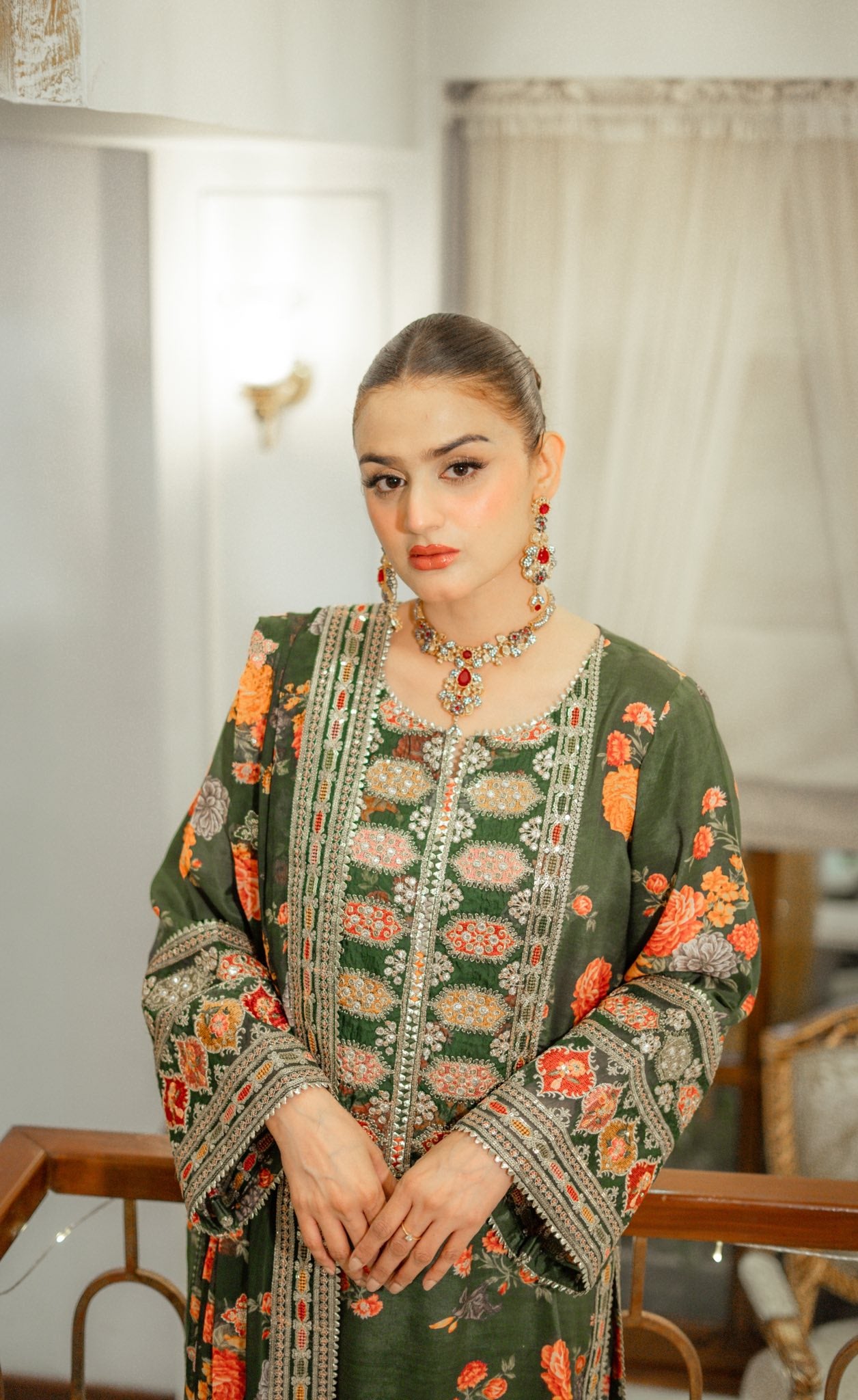 BAROQUE-3PC SHAMOZE SILK PRINTED EMBROIDERED SHIRT WITH SOFT SILK PRINTED EMB DUPATTA & PRINTED TROUSER BIC-