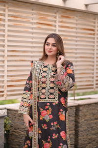 BAROQUE-3PC SHAMOZE SILK PRINTED EMBROIDERED SHIRT WITH SOFT SILK PRINTED EMB DUPATTA & PRINTED TROUSER BIC-1705