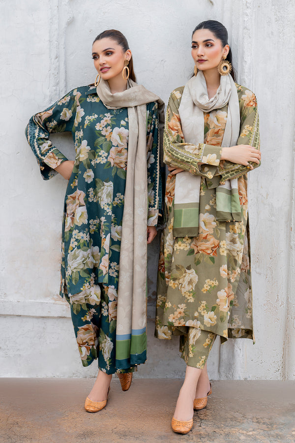 BAROUQE-3PC KARANDI PRINTED SHIRT WITH KARANDI PRINTED DUPATTA AND TROUSER-BIC-2579