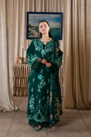 MARYAM HUSSAIN-3PC DHANAK CHIKAN EMBROIDERED SHIRT WITH COUTRAI PRINTED SHAWL AND TROUSER-BIC-5300