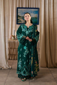 MARYAM HUSSAIN-3PC DHANAK CHIKAN EMBROIDERED SHIRT WITH COUTRAI PRINTED SHAWL AND TROUSER-BIC-5300