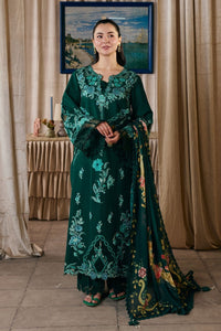 MARYAM HUSSAIN-3PC DHANAK CHIKAN EMBROIDERED SHIRT WITH COUTRAI PRINTED SHAWL AND TROUSER-BIC-5300