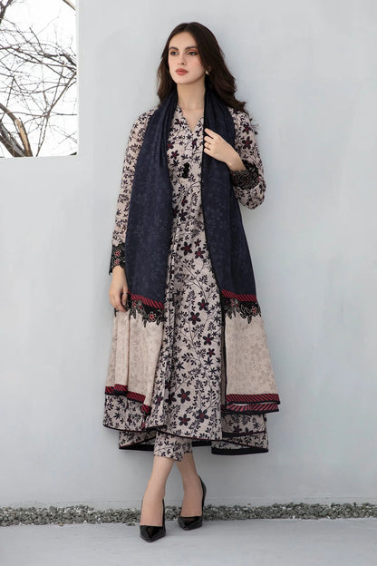 BAROUQE-3PC KHADDAR PRINTED  SHIRT WITH KHADDAR PRINT DUPATTA AND PRINT TROUSER-BIC-2560