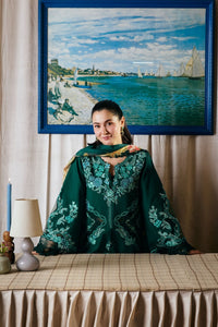 MARYAM HUSSAIN-3PC DHANAK CHIKAN EMBROIDERED SHIRT WITH COUTRAI PRINTED SHAWL AND TROUSER-BIC-5300
