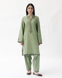 ZARA SHAH JAHAN-2PC DHANAK EMBROIDERED SHIRT WITH DHANAK EMBROIDRED SLEEVES-BIC-143
