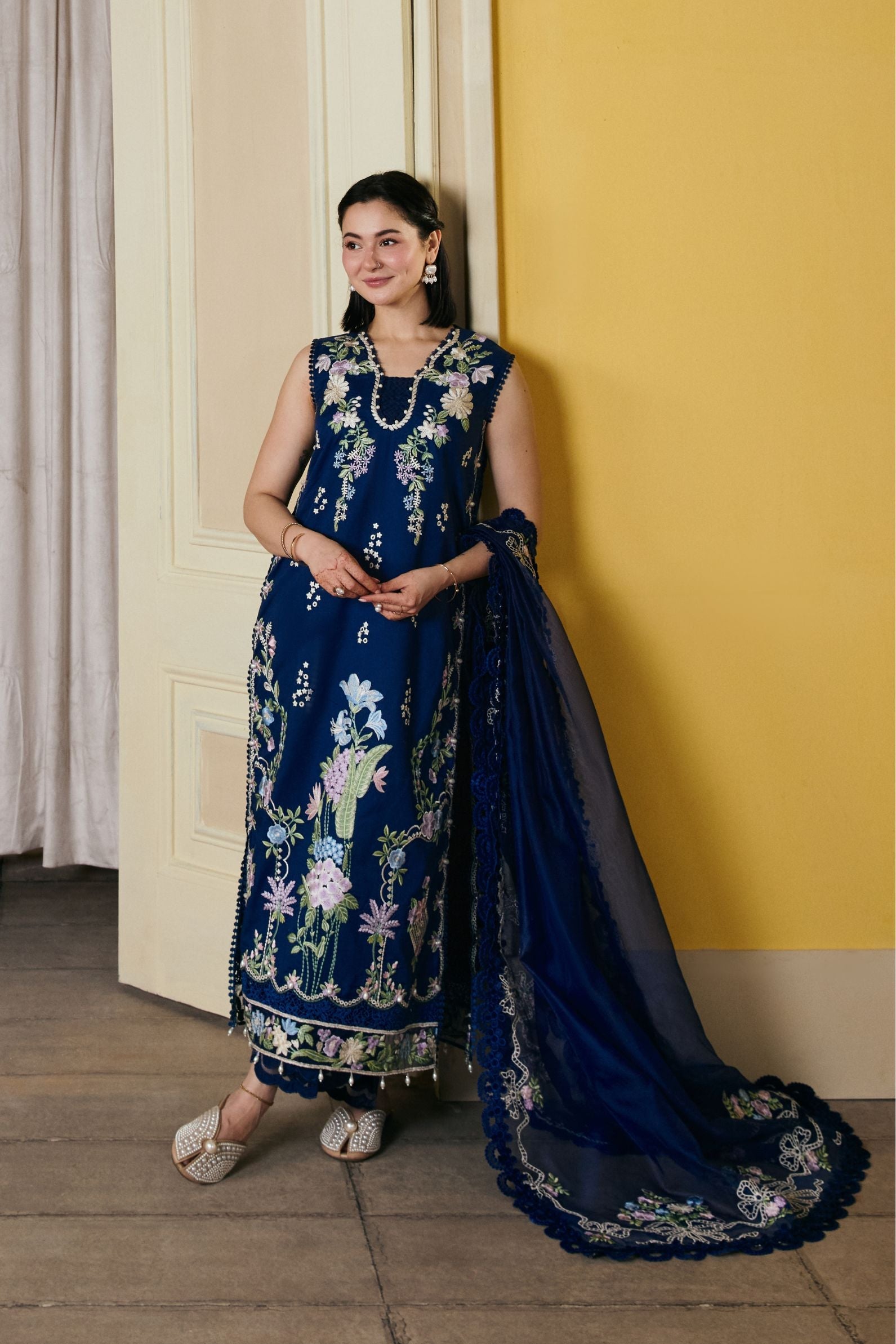 MARYAM HUSSAIN-3PC LAWN EMBROIDERED SHIRT WITH KHADDI NET EMB DUPATTA AND TROUSER-BIC-4910