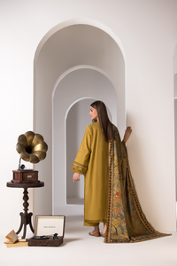 SOBIA NAZIR-3PC DHANAK EMBROIDERED SHIRT WITH WOOL PRINT SHAWL AND TROUSER-BIC-4008