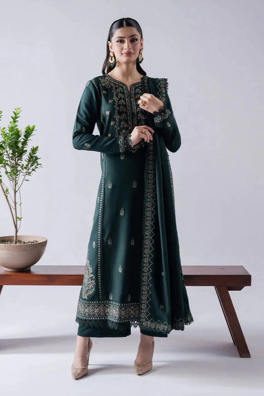 ASIM JOFA-3PC DHANAK EMBROIDERED SHIRT WITH DHANAK EMBROIDERED SHAWL & TROUSER-BIC-
