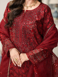 MOHAGNI-3PC LAWN PRINTED EMBROIDERED SHIRT WITH ORGANZA EMBROIDERED DUPATTA AND PRINT TROUSER-003