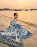 FAIZA SAQLAIN-FROCK 3PC LAWN EMBROIDERED SHIRT WITH NET EMBROIDERED DUPATTA AND TROUSER-4847
