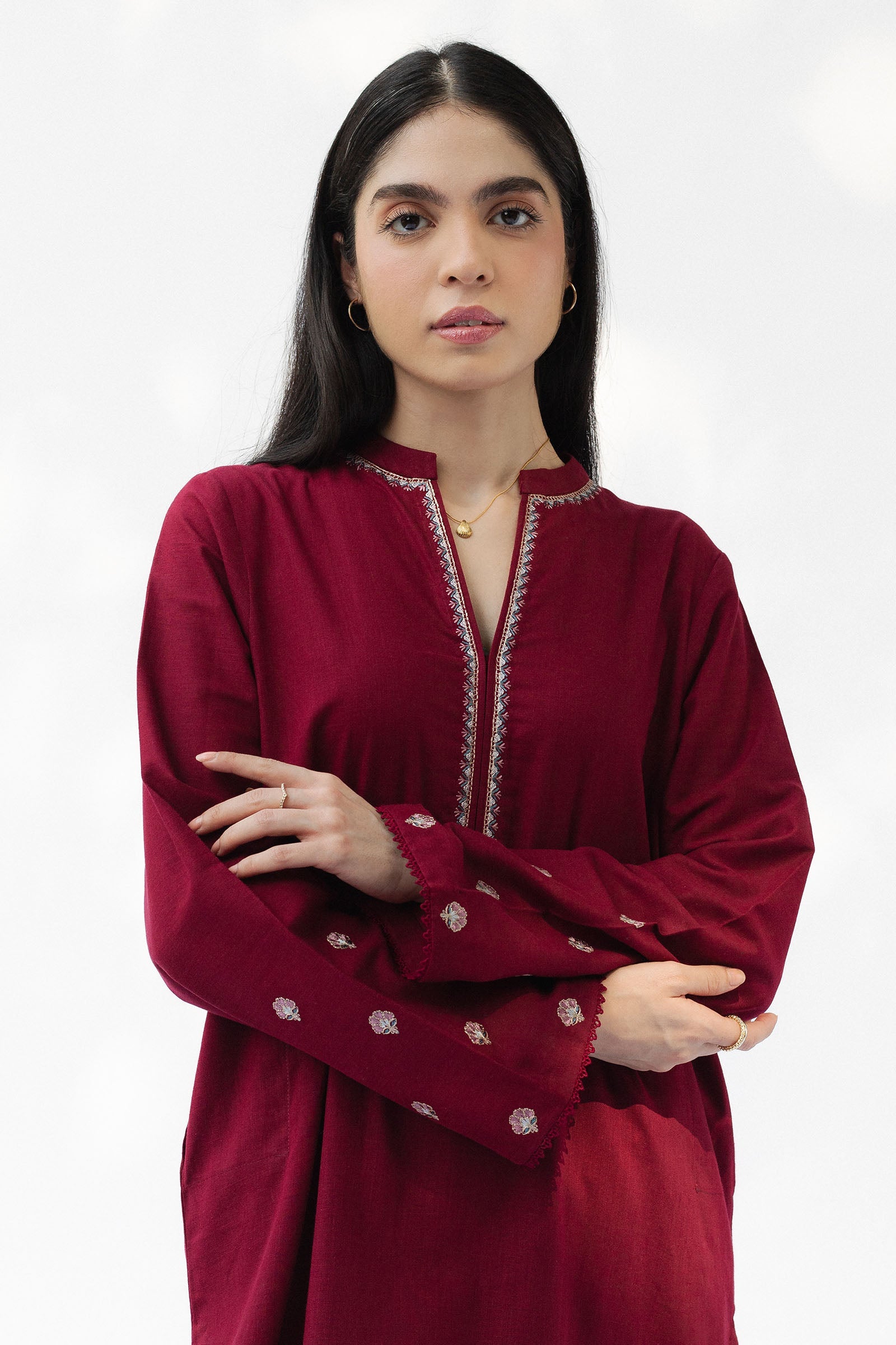 ZARA SHAHJAHAN-3PC DHANAK EMBROIDERED SHIRT WITH DHANAK EMBROIDERED SHAWL AND TROUSER-BIC-5021