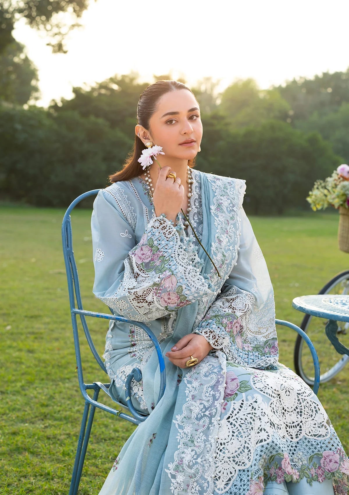 ELAF-3PC DHANAK EMBROIDERED SHIRT WITH DHANAK EMBROIDERED SHAWL AND TROUSER-BIC-5242