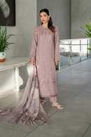 IZNIK-3PC DHANAK EMBROIDERED SHIRT WITH COUTRAI PRINTED SHAWL AND TROUSER-BIC-4114