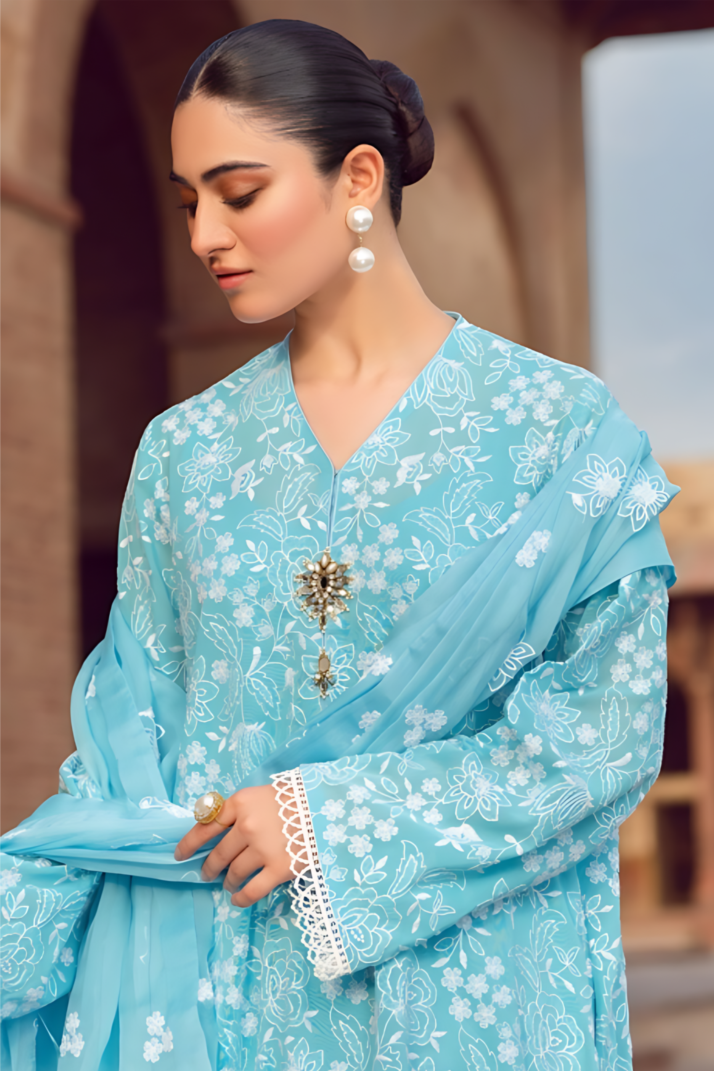 MARIA.B-3PC DHANAK EMBROIDERED SHIRT WITH CHIFFON EMBROIDERED DUPATTA AND TROUSER-BIC-4029