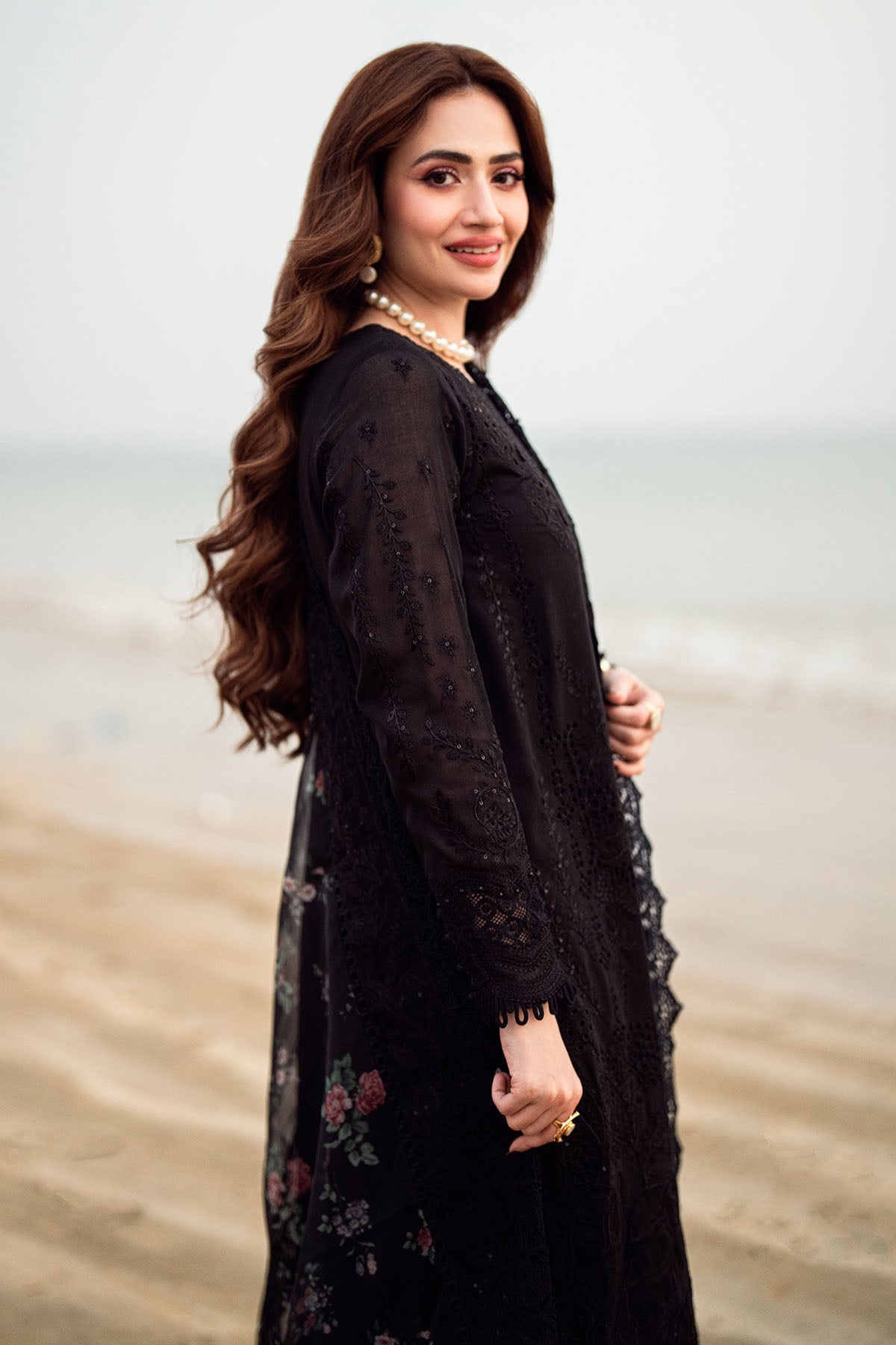 NUREH-3PC LAWN CHIKENKARI LASER EMBROIDERED SHIRT WITH ORGANZA EMBROIDERED PRINT DUPATTA-3667-EID FESTIVE-