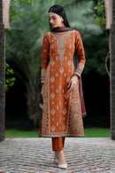 JAZMIN-3PC DHANAK EMBROIDERED SHIRT WITH COURTRAI PRINTED SHAWL AND TROUSER-BIC-4012