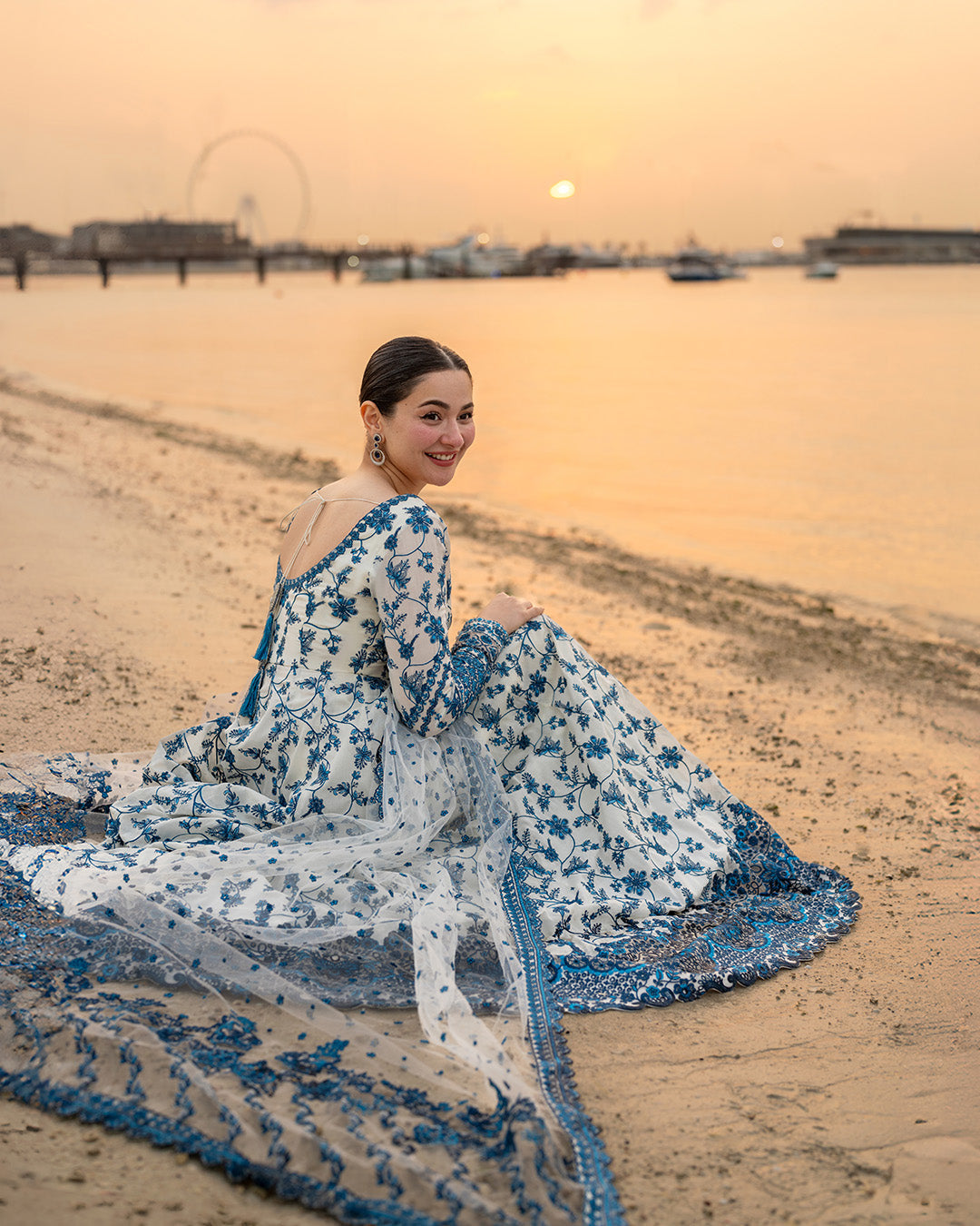FAIZA SAQLAIN-FROCK 3PC LAWN EMBROIDERED SHIRT WITH NET EMBROIDERED DUPATTA AND TROUSER-4847