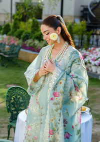 ELAF-3PC LAWN CHIKANKAARI EMBROIDERED SHIRT WITH CHIFFON PRINTED DUPATTA AND TROUSER-BIC-4757