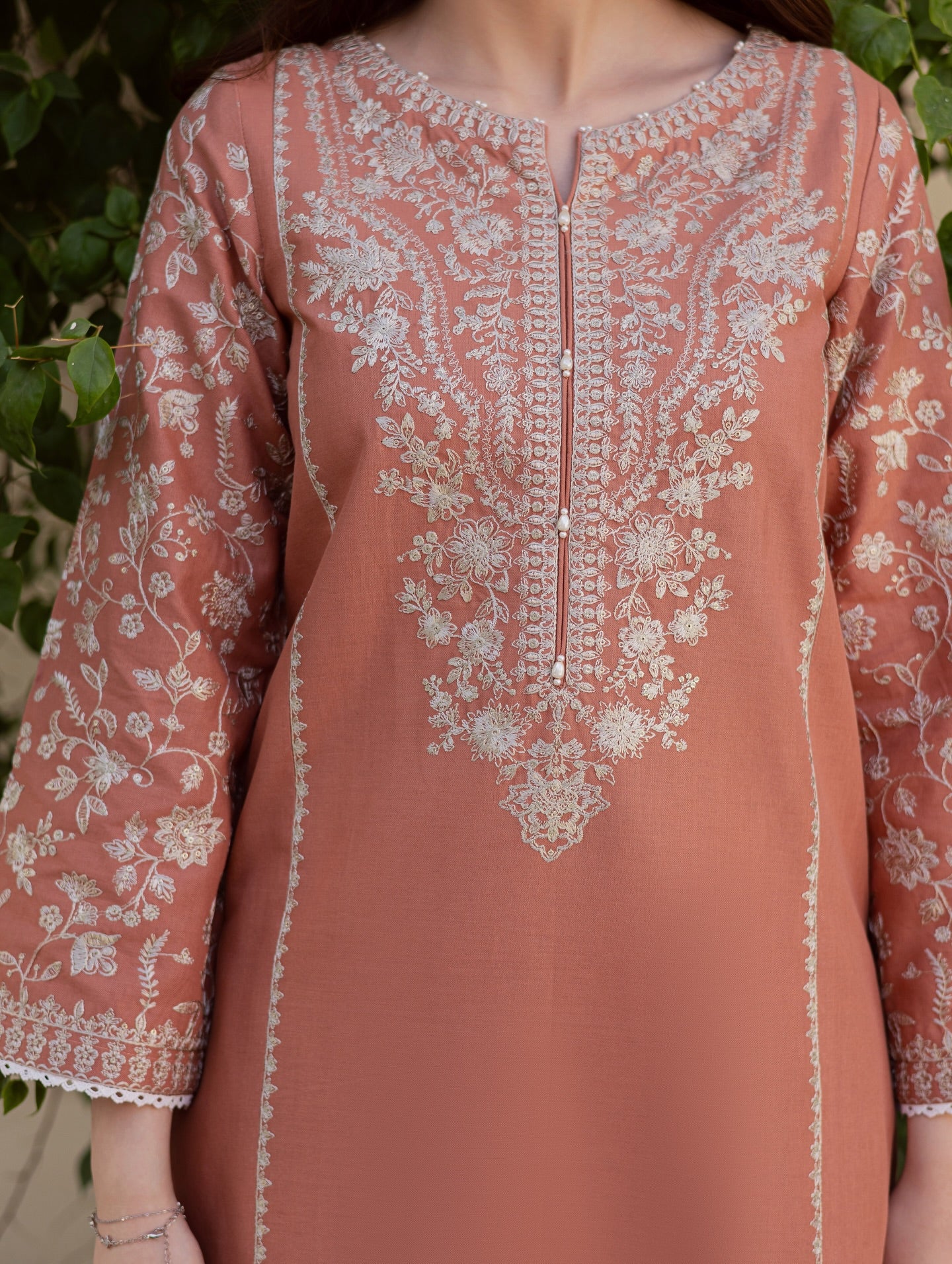 BATIK-2PIECE LAWN SEQUIN EMB SHIRT WITH LAWN EMB SLEEVES-BIC-238