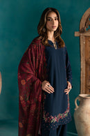 BATIK-3PC DHANAK EMBROIDERED SHIRT WITH COURTRAI PRINTED SHAWL & EMB TROUSER-BIC-4231