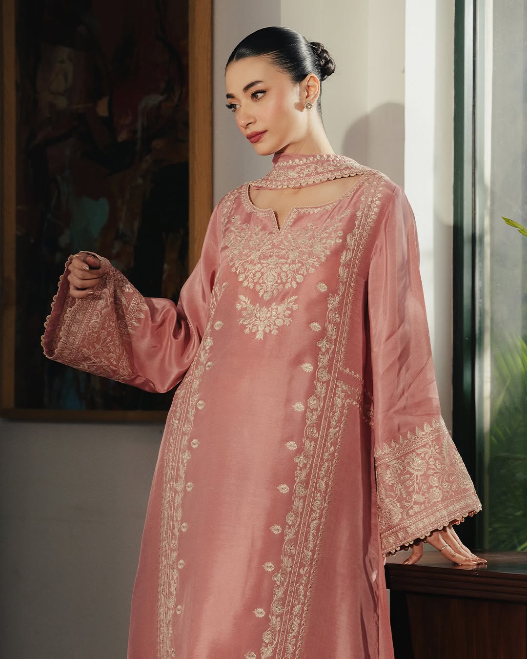 ZIVA-3PC RAW SILK EMBROIDERED SHIRT WITH SILK EMBROIDERED DUPATTA AND EMB TROUSER-BIC-5141