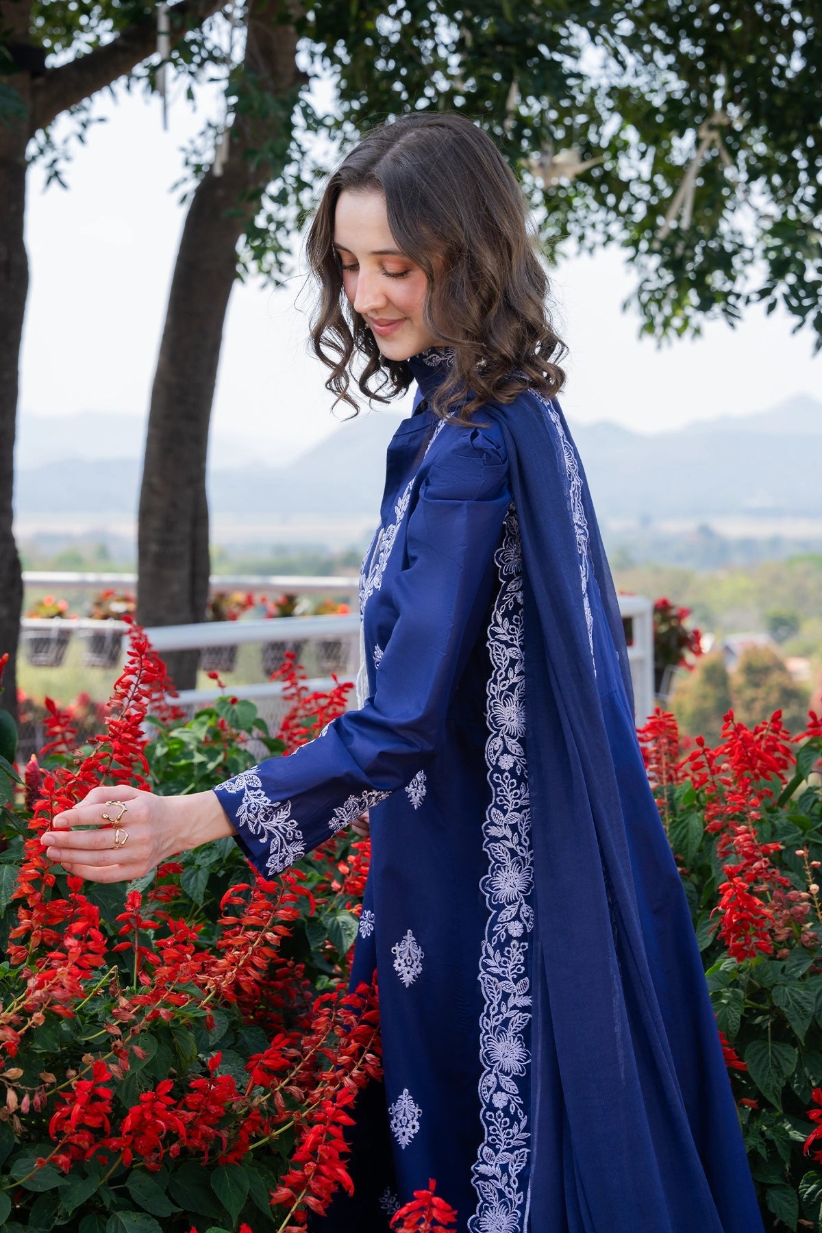 GARNET-3PC LAWN EMBROIDERED SHIRT WITH KHADDI NET EMB DUPATTA AND TROUSER-BIC-4844