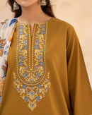 URGE-3PC DHANAK EMBROIDERED SHIRT WITH WOOL PRINT SHAWL AND EMB TROUSER-BIC-5070