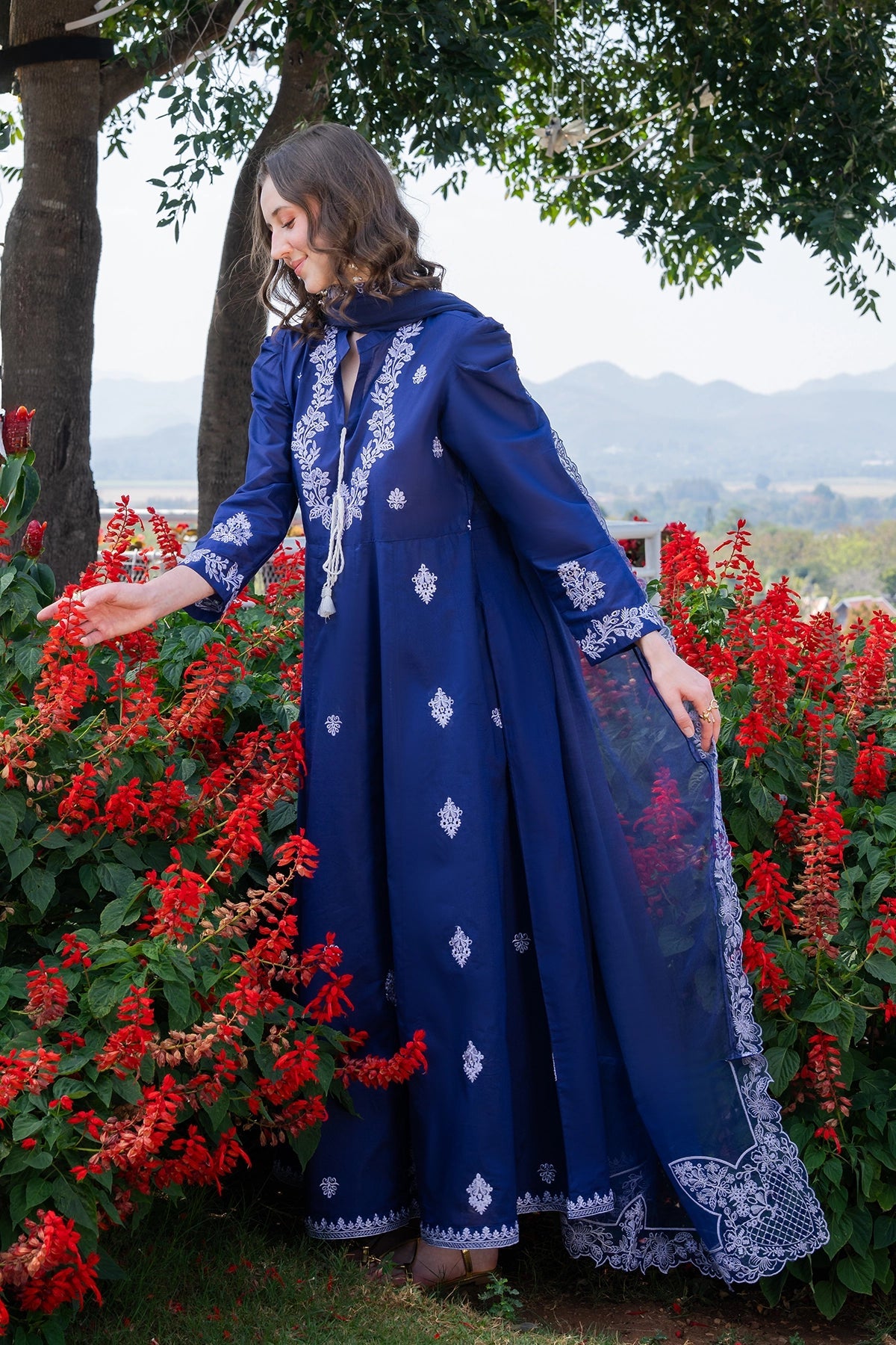 GARNET-3PC LAWN EMBROIDERED SHIRT WITH KHADDI NET EMB DUPATTA AND TROUSER-BIC-4844
