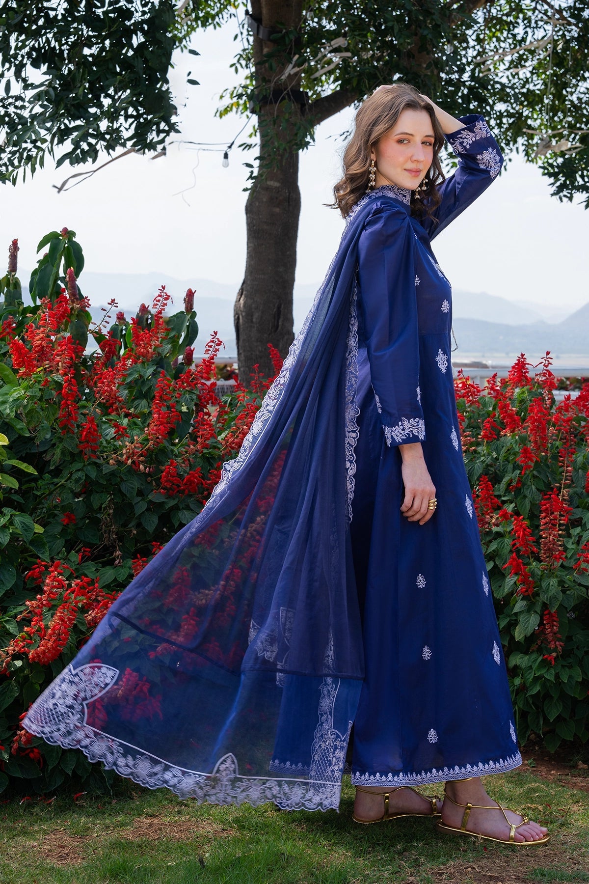GARNET-3PC LAWN EMBROIDERED SHIRT WITH KHADDI NET EMB DUPATTA AND TROUSER-BIC-4844