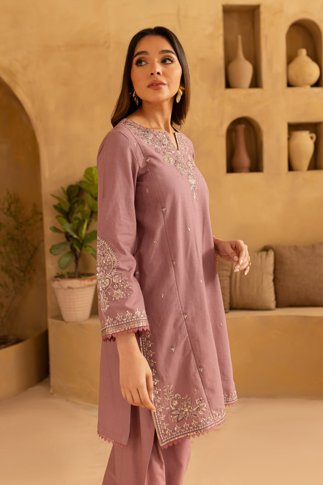 BATIK-2PC SEQUIN DHANAK EMBROIDERED SHIRT WITH SEQUIN DHANAK EMBROIDERED TROUSER-BIC-106