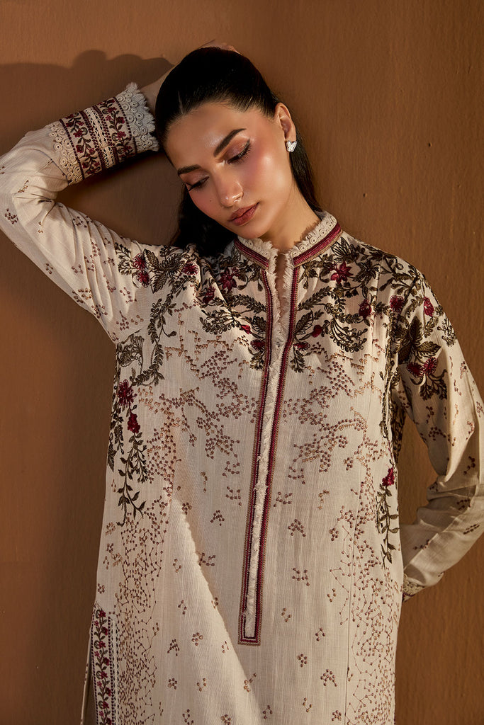 SOBIA NAZIR-3PC DHANAK EMBROIDERED SHIRT WITH DHANAK EMBROIDERED SHAWL AND TROUSER-BIC-4424