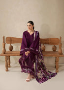 ELAF-3PC DHANAK EMBROIDERED SHIRT WITH COUTRAI PRINTED SHAWL AND TROUSER-BIC-5253