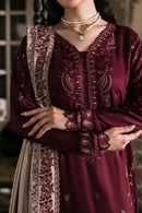 NUREH-3PC DHANAK EMBROIDERED SHIRT WITH DHANAK EMBROIDERED SHAWL AND TROUSER-BIC-4375