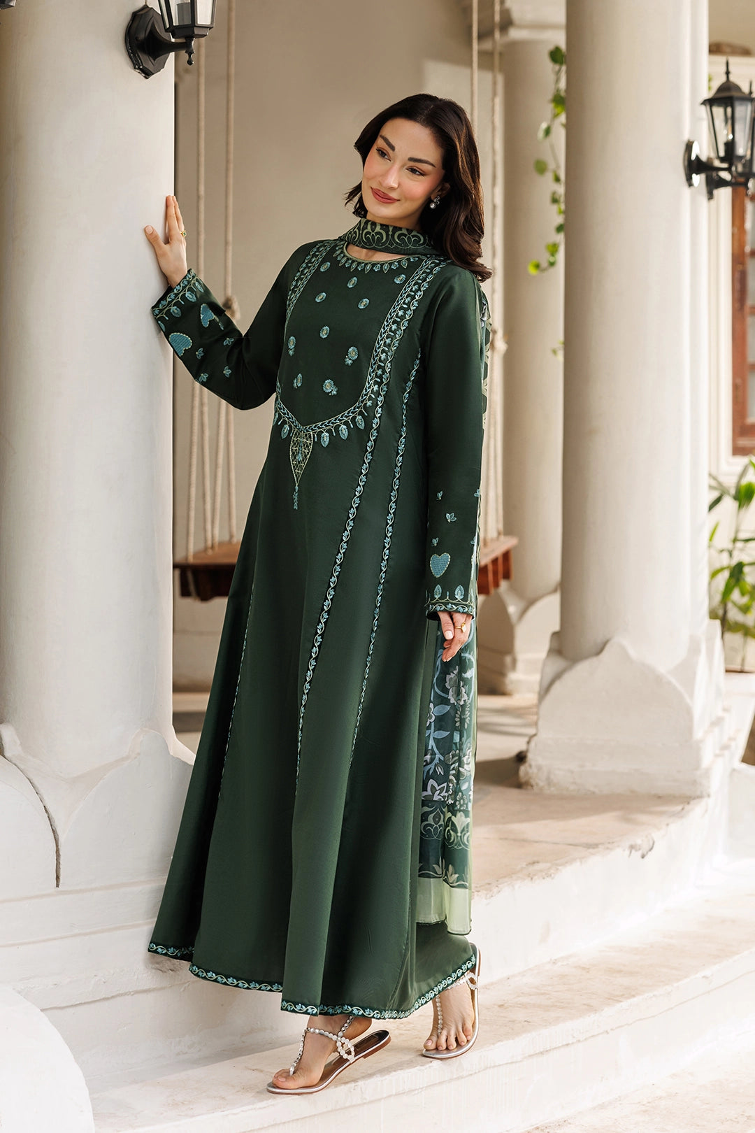 ETHNC-3PC LAWN EMBROIDERED SHIRT WITH CHIFFON PRINTED DUPATTA AND TROUSER-BIC-4870