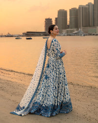 FAIZA SAQLAIN-FROCK 3PC LAWN EMBROIDERED SHIRT WITH NET EMBROIDERED DUPATTA AND TROUSER-4847