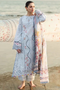 QALAMQAR - 3PC LAWN EMBROIDERED SHIRT WITH MONARK PRINTED DUPATTA AND TROUSER-BIC-3663
