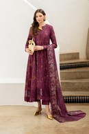 IZNIK-3PC LAWN PRINTED CHIKAN EMB FROCK WITH SILK PRINTED DUPATTA AND TROUSER-BIC-011