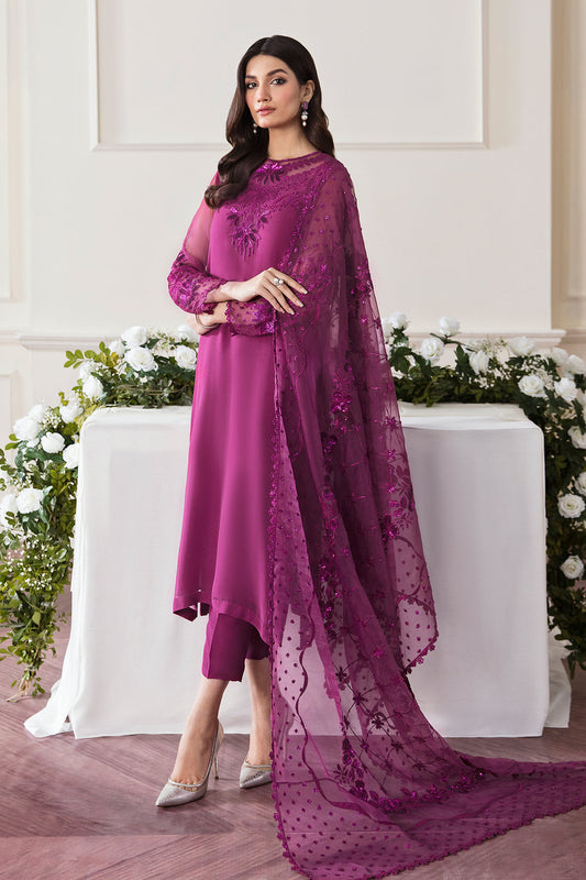 BAROQUE- 3PC ORGANZA EMBROIDERED LAWN SHIRT WITH ORGANZA EMBROIDERED DUPATTA AND TROUSER -BIC-2606