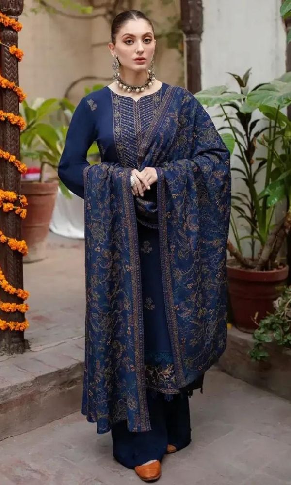 BAREEZE - 3PC DHANAK EMBROIDERED SHIRT WITH DHANAK EMBROIDERED SHAWL AND TROUSER -BIC-4032