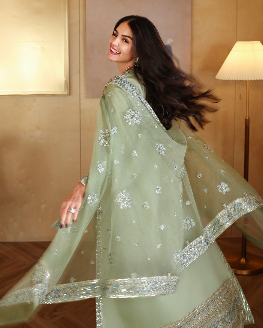 MUSHQ-3PC-RAW SILK HAND EMB EMBELLISHED SHIRT WITH SOFT SILK EMB DUPATTA AND RAW SILK TROUSER-BIC-5152