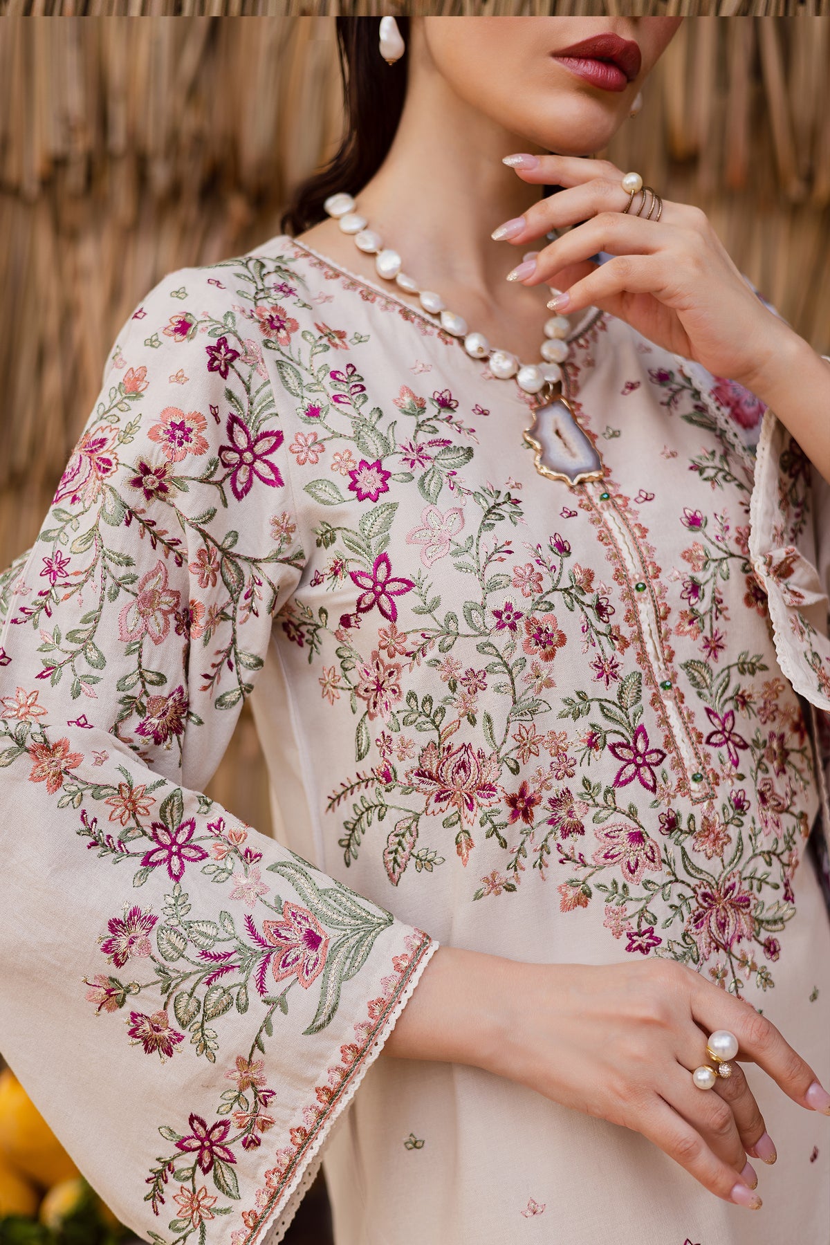 BATIK-3PC DHANAK EMBROIDERED SHIRT WITH WOOL PRINTED SHAWL AND EMB TROUSER -BIC-5040