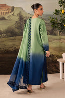 NUREH-3PC SHAMOZE SILK PRINTED EMBROIDERED SHIRT WITH SOFT SILK PRINTED EMB DUPATTA & TROUSER BIC-