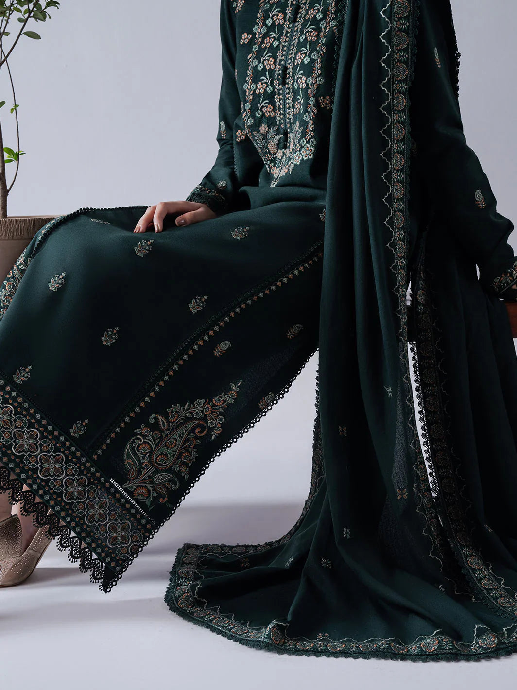 ASIM JOFA-3PC DHANAK EMBROIDERED SHIRT WITH DHANAK EMBROIDERED SHAWL & TROUSER-BIC-