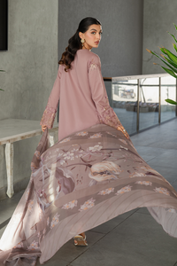 IZNIK-3PC DHANAK EMBROIDERED SHIRT WITH COUTRAI PRINTED SHAWL AND TROUSER-BIC-4114