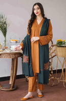 AISLING -3PC DHANAK EMBROIDERED SHIRT WITH DHANAK EMBROIDERED SHAWL& TROUSER -BIC-3145